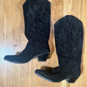 Vintage ZARA Black Suede Western Cowboy Boots 40 size